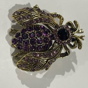Vintage Art Deco Purple, Lilac and Gold Tone Bumble Bee Brooch